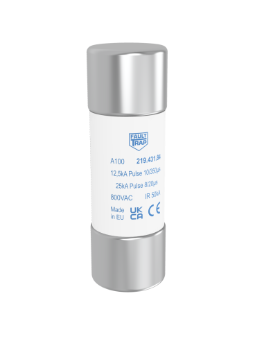 Fuse 800VAC 22x65mm for protection of SPD with Iimp up to 12,5kA 10/350µs and In up to 25kA 8/20µs