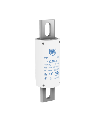 Fuse 1000VDC aBat/aR 300A 38x129mm silver plated axial terminals, fixing centres 100mm