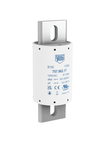 Fuse 1000VDC aBat/aR 900A 63x167mm silver plated axial terminals, fixing centres 132mm