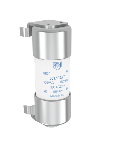 Fuse 500VAC IEC/550VAC UL aR 20A 22x58mm with pins for PCB soldering